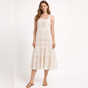 Chan Luu Eyelet Tiered Midi Dress – Ivory Size Small | Like New
